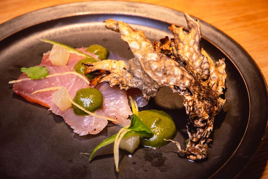 Kingfish with tree bark from Guizhou at Oha Eatery, a restaurant in Shanghai that specializes in experimental Guizhou food. Photo by Rachel Gouk @ Nomfluence.