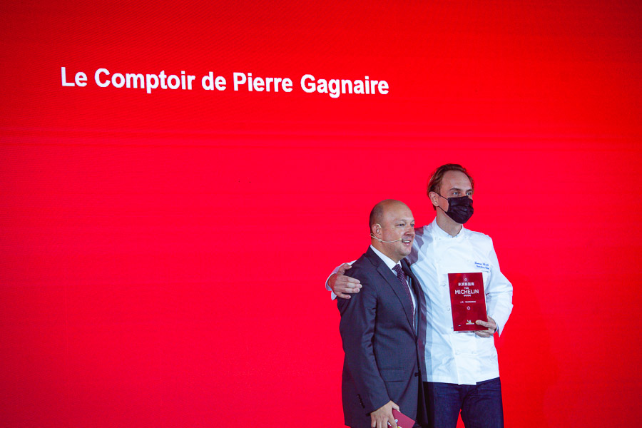 Le Comptoir de Pierre Gagnaire, Michelin one-star restaurant in Shanghai. Michelin Guide Shanghai 2021 — 43 restaurants in Shanghai awarded Michelin stars at the fifth edition of the guide. Photo by Rachel Gouk @ Nomfluence. 