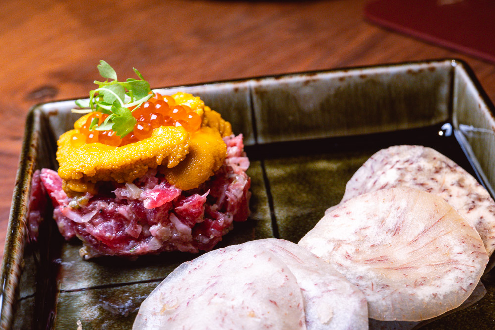 Beef Tartare. Hundo is a Japanese restaurant in Shanghai serving yakiniku, yakitori, tempura and sushi on Donghu Lu. Photo by Rachel Gouk @ Nomfluence