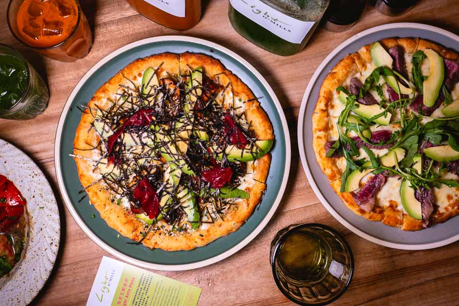 Low-carb gluten-free pizzas at O'Mills Light, a cafe in Shanghai. Photo by Rachel Gouk @ Nomfluence.