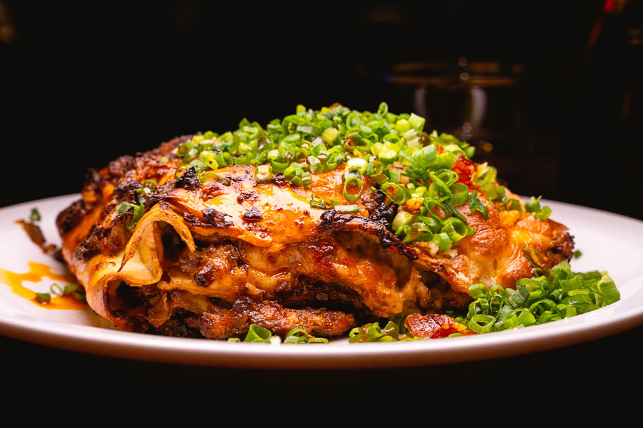 Mapo tofu lasagna at Yaya's Pasta Bar, a restaurant and bar in Shanghai serving fresh pasta with Chinese flavors and ingredients. Photo by Rachel Gouk @ Nomfluence