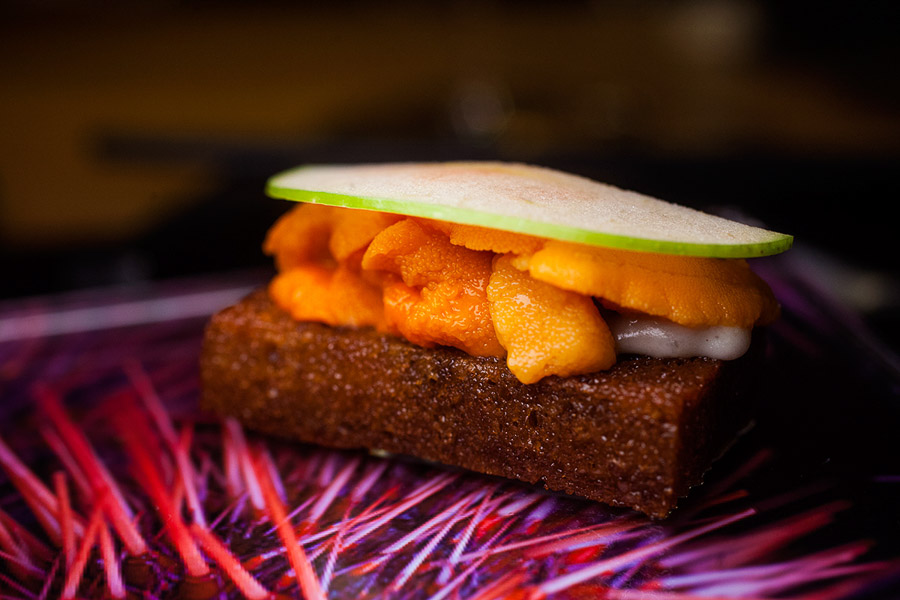 Sea urchin and brown butter toast, a signature dish at Taian Table, Michelin 3-star restaurant in Shanghai. Photo by Rachel Gouk @ Nomfluence.