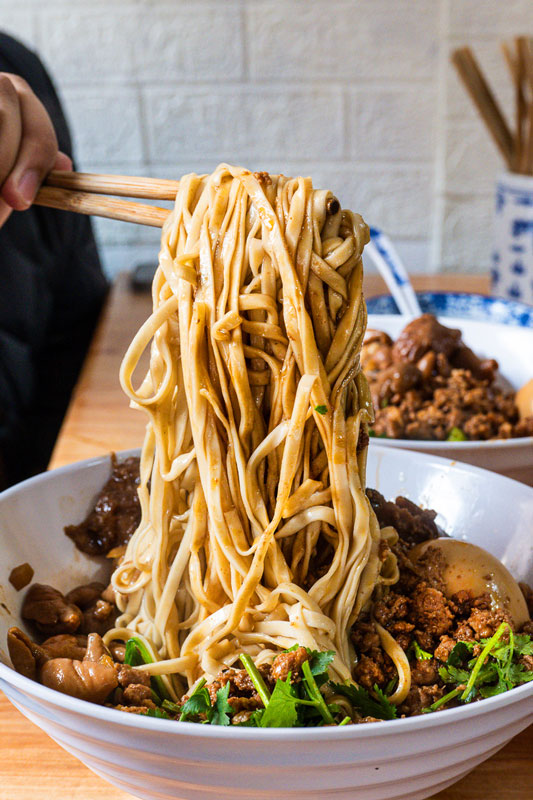 Braised pork and intestine noodles at San Lin Tang 三林塘, a Shanghai noodle and dumpling shop in Huangpu. Photo by Rachel Gouk @ Nomfluence.