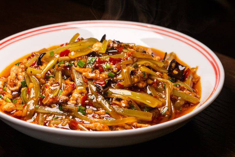 Yuxiang Rousi, 鱼香肉丝, one of the most popular Sichuan dishes. Eat it at La Fu You Kitchen in Jing'an, Shanghai. Photo by Nomfluence