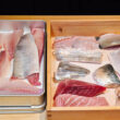 The seasonal sashimi selection at Uni Shushi's Xintiandi location, a display of fresh fish including tuna belly
