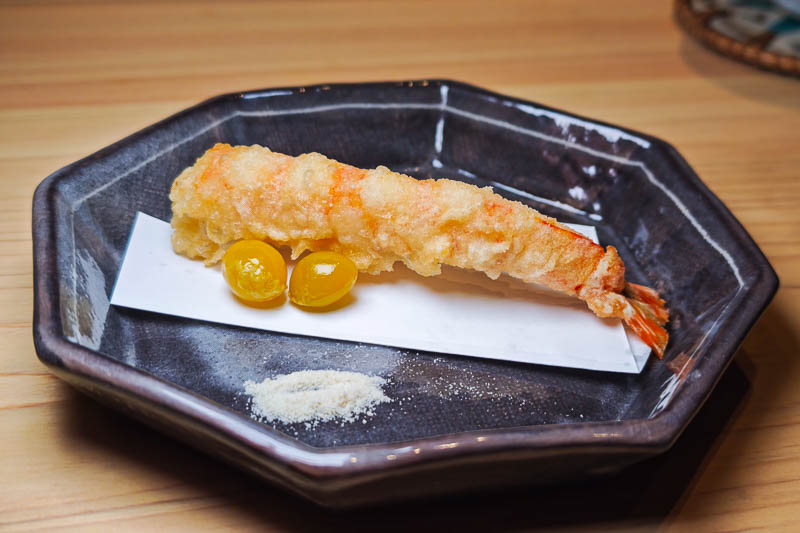 tempura shrimp with grilled ginko nuts
